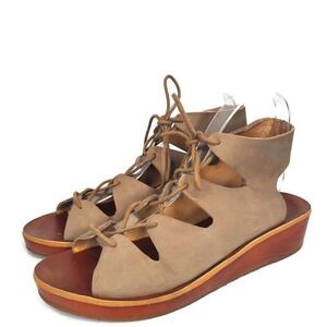 LUCKY BRAND Hessina Lace Up Gladiator Wedge Sandals Tan Brown Size9 M Lace Up